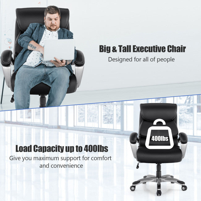 400 LBS Big and Tall Office Desk Chair Adjustable Executive PU Leather Swivel Recliner with Lumbar Support