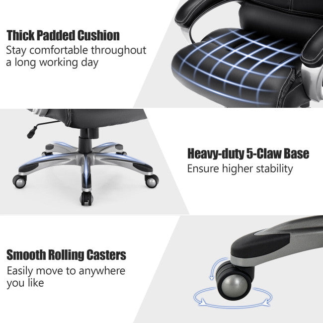 400 LBS Big and Tall Office Desk Chair Adjustable Executive PU Leather Swivel Recliner with Lumbar Support