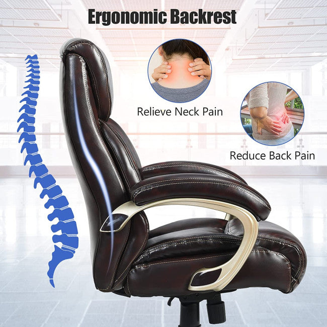 400 LBS Big and Tall Office Desk Chair Adjustable Executive PU Leather Swivel Recliner with Lumbar Support