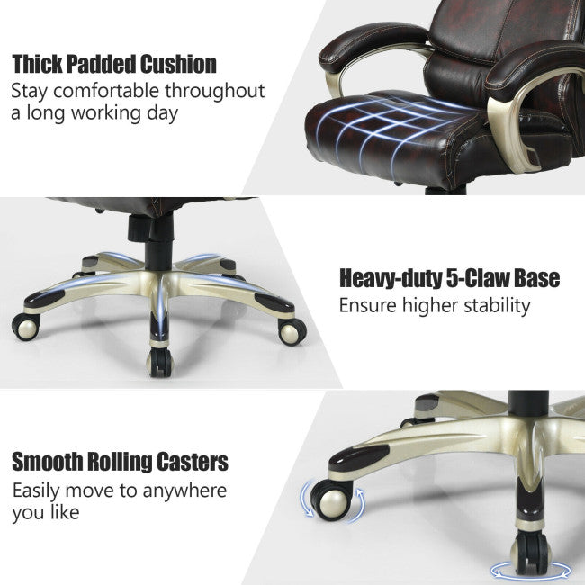 400 LBS Big and Tall Office Desk Chair Adjustable Executive PU Leather Swivel Recliner with Lumbar Support