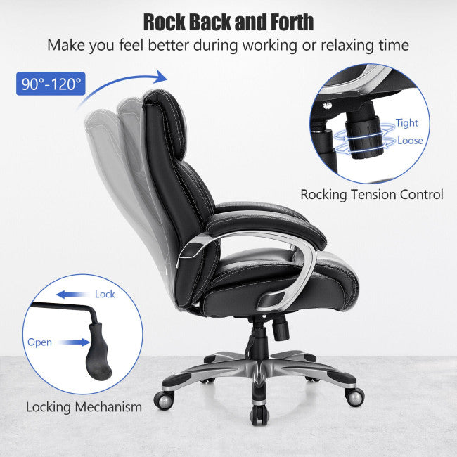 400 LBS Big and Tall Office Desk Chair Adjustable Executive PU Leather Swivel Recliner with Lumbar Support
