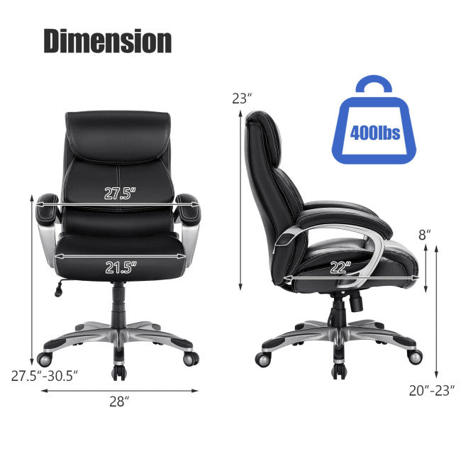 400 LBS Big and Tall Office Desk Chair Adjustable Executive PU Leather Swivel Recliner with Lumbar Support