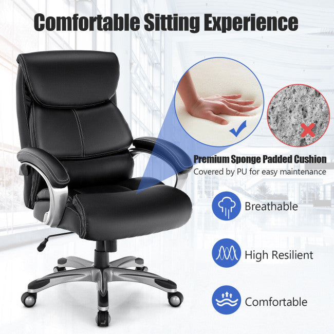 400 LBS Big and Tall Office Desk Chair Adjustable Executive PU Leather Swivel Recliner with Lumbar Support