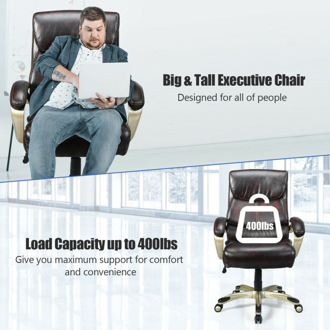 400 LBS Big and Tall Office Desk Chair Adjustable Executive PU Leather Swivel Recliner with Lumbar Support