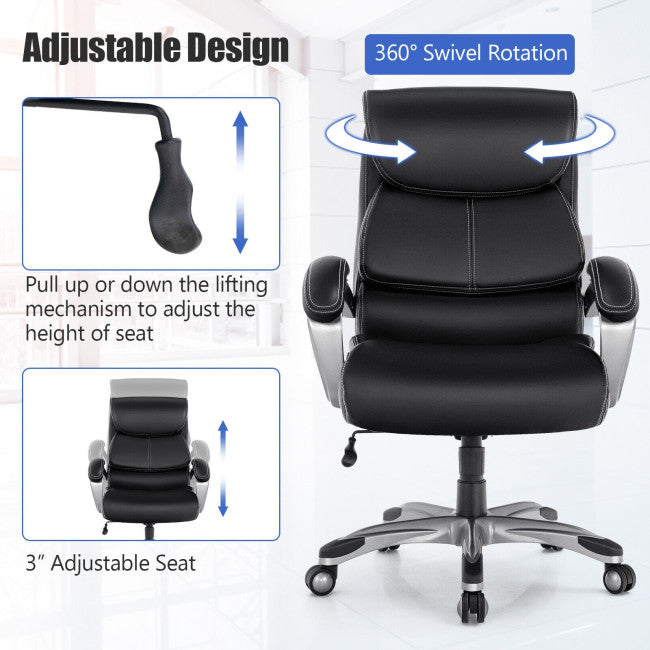 400 LBS Big and Tall Office Desk Chair Adjustable Executive PU Leather Swivel Recliner with Lumbar Support