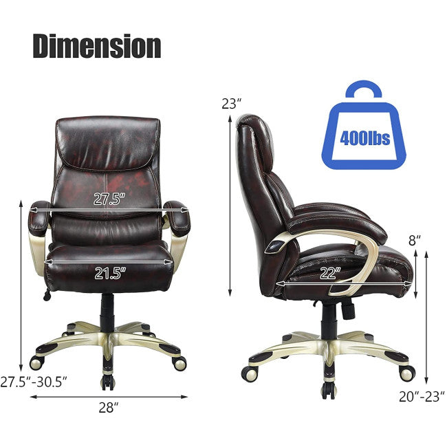 400 LBS Big and Tall Office Desk Chair Adjustable Executive PU Leather Swivel Recliner with Lumbar Support