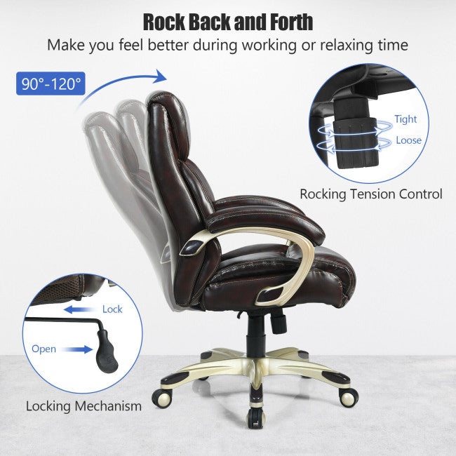 400 LBS Big and Tall Office Desk Chair Adjustable Executive PU Leather Swivel Recliner with Lumbar Support