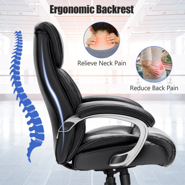 400 LBS Big and Tall Office Desk Chair Adjustable Executive PU Leather Swivel Recliner with Lumbar Support