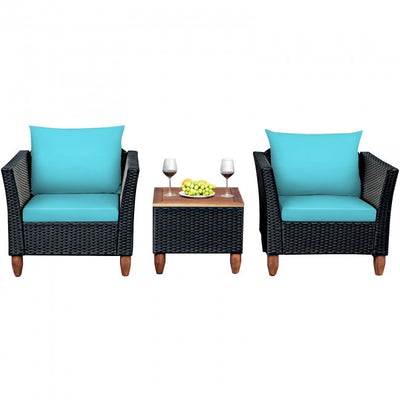 3 Pieces Outdoor Wicker Furniture Set Patio Conversation Sofa Set with Cushion and Table