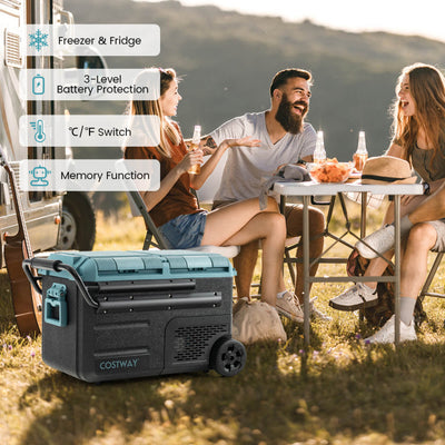 Portable Dual Zone Car Refrigerator RV Fridge Freezer Cooler with Retractable Pull Handle and Wheels