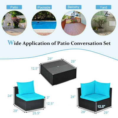 7 Pieces Outdoor Patio Rattan Furniture Set Wicker Sofa Sectional Conversation Set with Cushions and Tempered Glass Tea Table