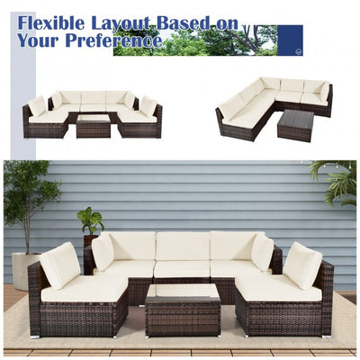 6 Pieces Outdoor Rattan Sectional Conversation Sofa Set Patio Furniture Set with Cushion and Table