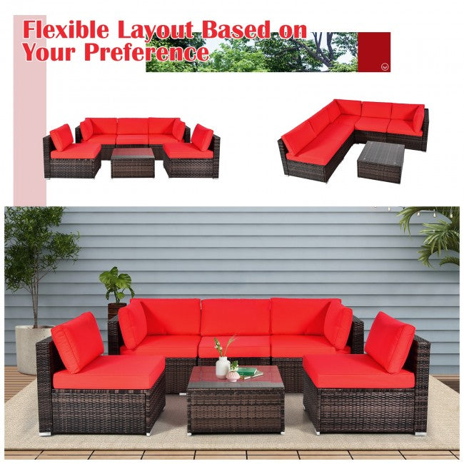 6 Pieces Outdoor Rattan Sectional Conversation Sofa Set Patio Furniture Set with Cushion and Table