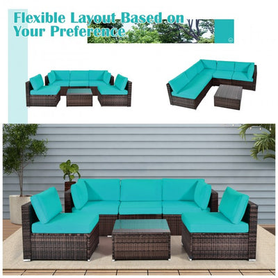 6 Pieces Outdoor Rattan Sectional Conversation Sofa Set Patio Furniture Set with Cushion and Table