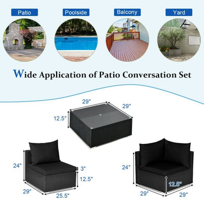 7 Pieces Outdoor Patio Rattan Furniture Set Wicker Sofa Sectional Conversation Set with Cushions and Tempered Glass Tea Table