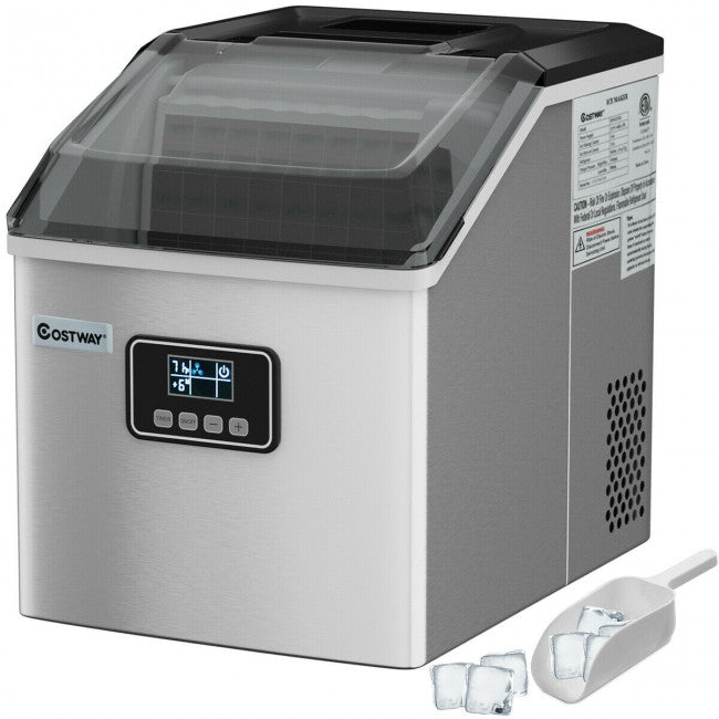 48LBS/24H Automatic Stainless Steel Ice Maker Self-Clean Ice  Machine with LCD Display and Timer Function