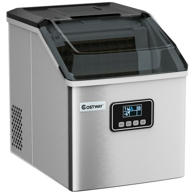 48LBS/24H Automatic Stainless Steel Ice Maker Self-Clean Ice  Machine with LCD Display and Timer Function