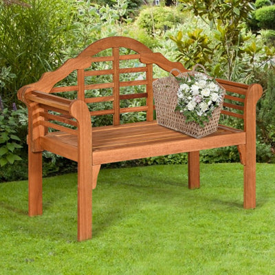 49 Inch Outdoor Patio Eucalyptus Wood Folding Bench Two Person Loveseat Chair with Backrest Armrest