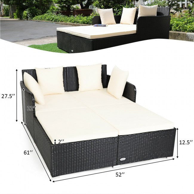Outdoor Patio Rattan Daybed Wicker Sofa Furniture Set with Cushion