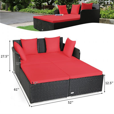 Outdoor Patio Rattan Daybed Wicker Sofa Furniture Set with Cushion