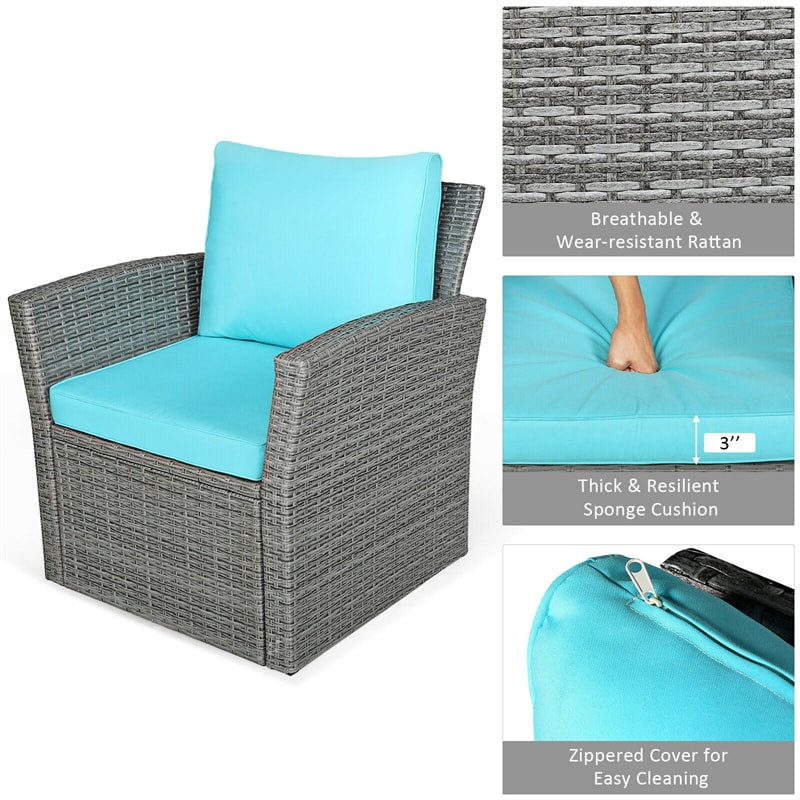 4 Pieces Patio Rattan Furniture Set Outdoor Conversation Sectional Sofa Set with Storage Shelf