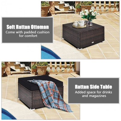 4 Pieces Patio Rattan Furniture Set Sectional Conversation Sofa Set with Ottoman and Cushion