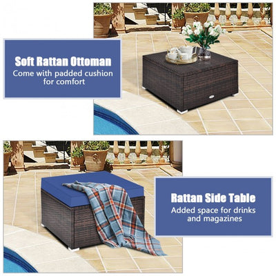 4 Pieces Patio Rattan Furniture Set Sectional Conversation Sofa Set with Ottoman and Cushion