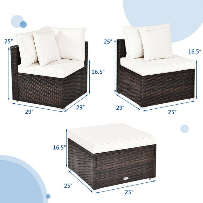 4 Pieces Patio Rattan Furniture Set Sectional Conversation Sofa Set with Ottoman and Cushion