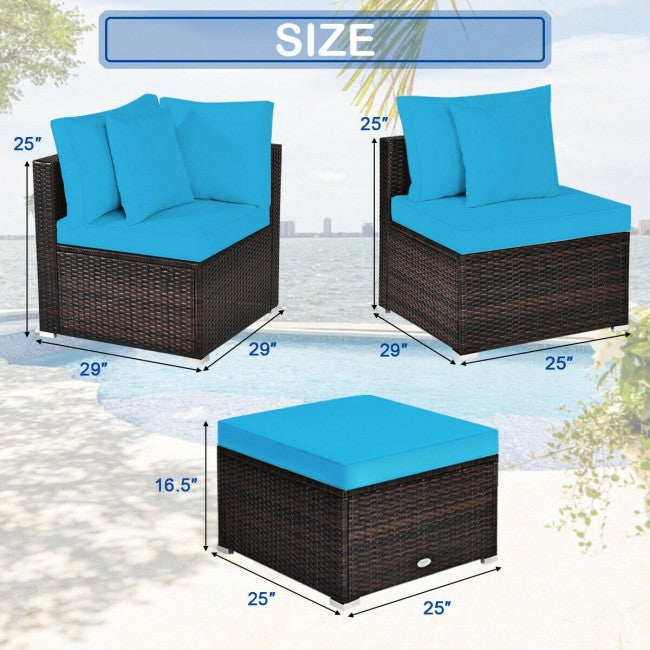 4 Pieces Patio Rattan Furniture Set Sectional Conversation Sofa Set with Ottoman and Cushion