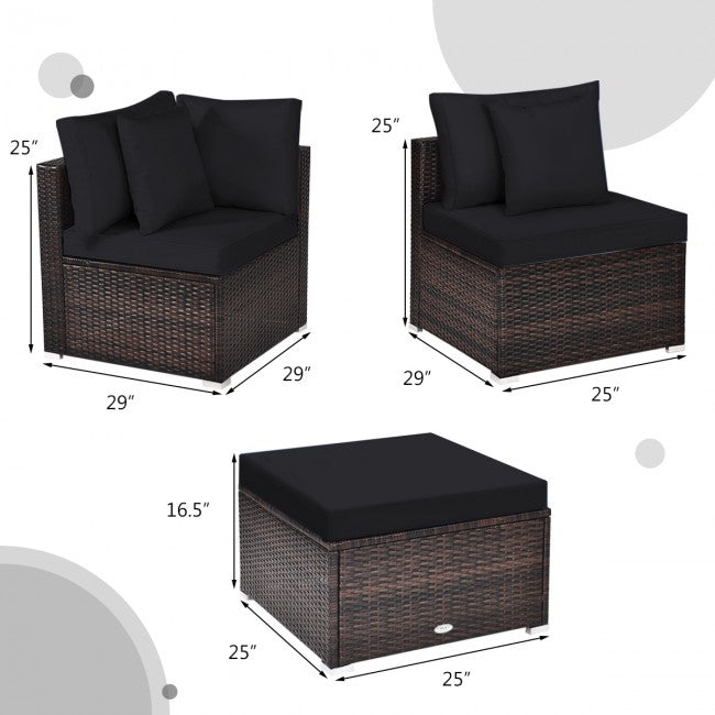 4 Pieces Patio Rattan Furniture Set Sectional Conversation Sofa Set with Ottoman and Cushion