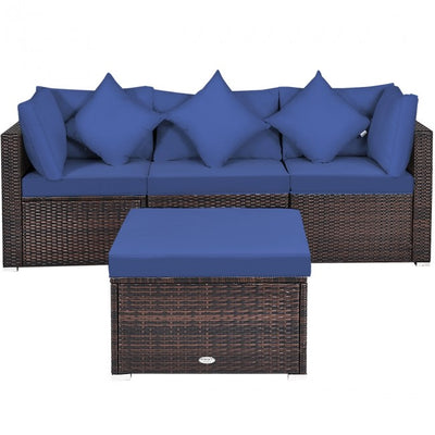 4 Pieces Patio Rattan Furniture Set Sectional Conversation Sofa Set with Ottoman and Cushion