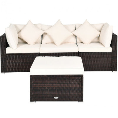 4 Pieces Patio Rattan Furniture Set Sectional Conversation Sofa Set with Ottoman and Cushion