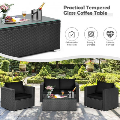 4 Pieces Rattan Patio Furniture Set Outdoor Sectional Conversation Sofa Set with Table and Cushion