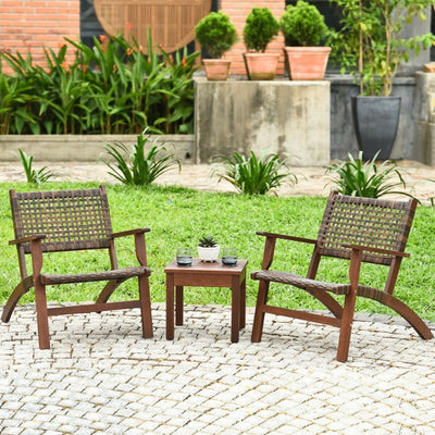 3 Pieces Patio Wicker Bistro Set Outdoor Conversation Furniture Set with Coffee Table