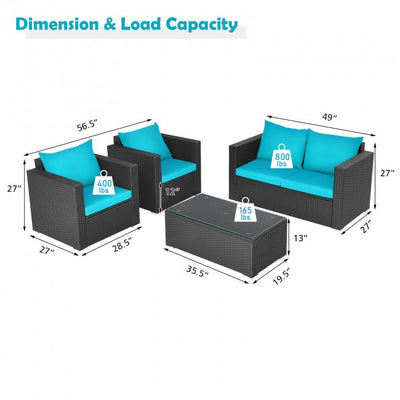 4 Pieces Rattan Patio Furniture Set Outdoor Sectional Conversation Sofa Set with Table and Cushion