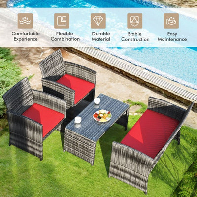 4 Pieces Outdoor Patio Wicker Sofa Set Rattan Conversation Bistro Sets with Cushions and Table