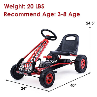 Kids Racer Pedal Go Kart 4 Wheel Powered Ride On Toy Car with Adjustable Seat