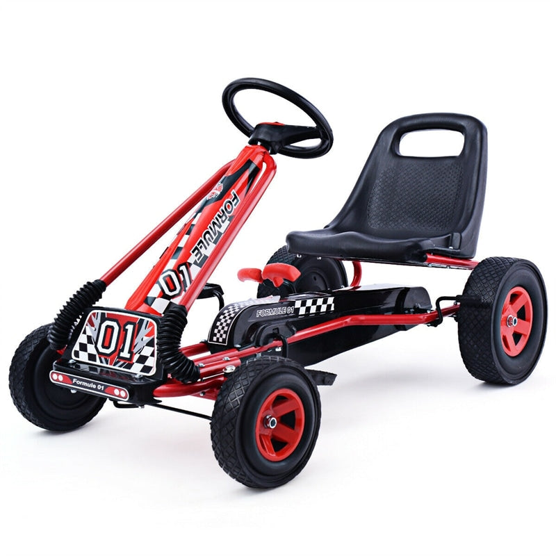 Kids Racer Pedal Go Kart 4 Wheel Powered Ride On Toy Car with Adjustable Seat