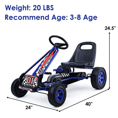 Kids Racer Pedal Go Kart 4 Wheel Powered Ride On Toy Car with Adjustable Seat