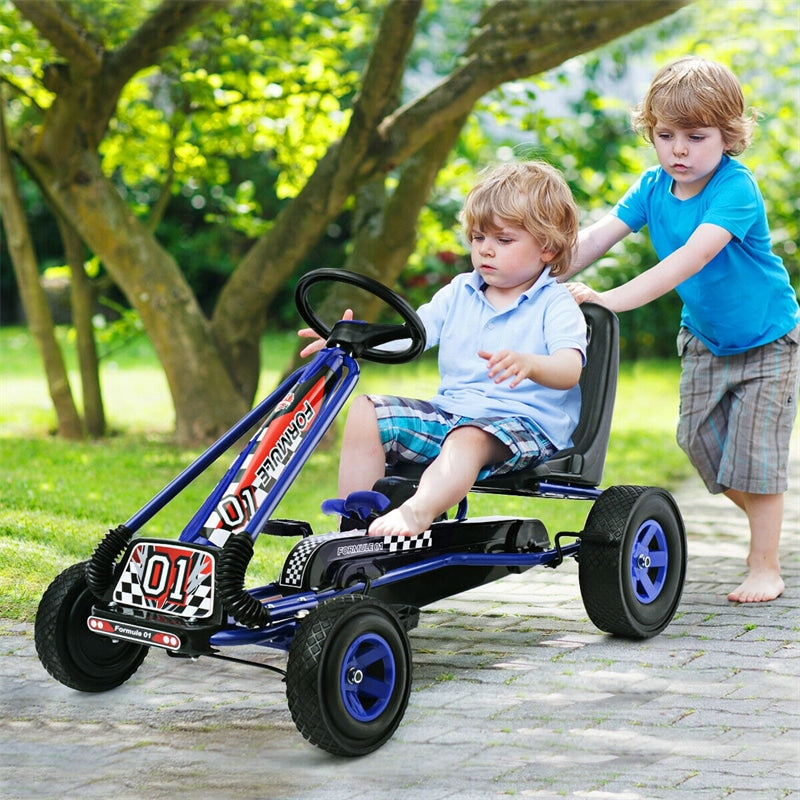 Kids Racer Pedal Go Kart 4 Wheel Powered Ride On Toy Car with Adjustable Seat