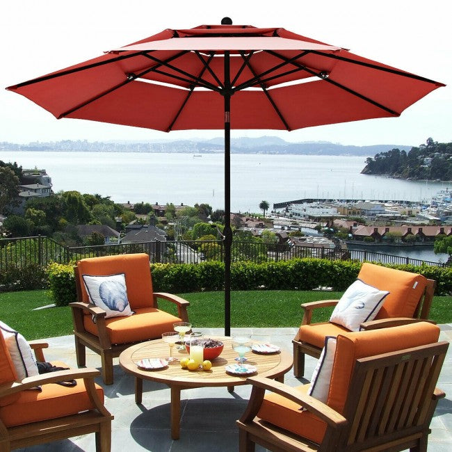 10ft Outdoor Patio 3 Tier Vented Offset Umbrella with 1.5" Aluminum Pole and 8 Sturdy Ribs