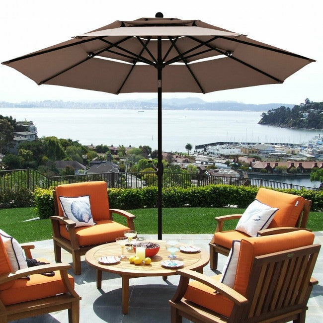 10ft Outdoor Patio 3 Tier Vented Offset Umbrella with 1.5" Aluminum Pole and 8 Sturdy Ribs