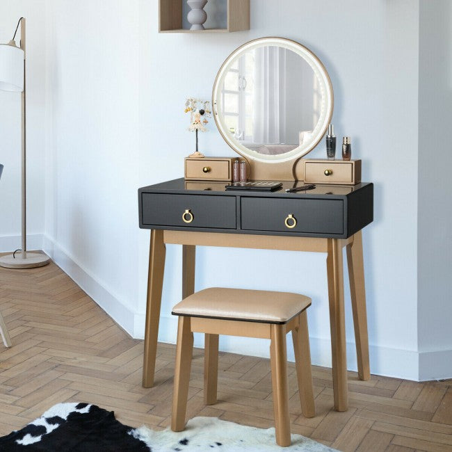 Vanity Table Set Makeup Desk with Adjustable Lighted Mirror and 4 Drawers