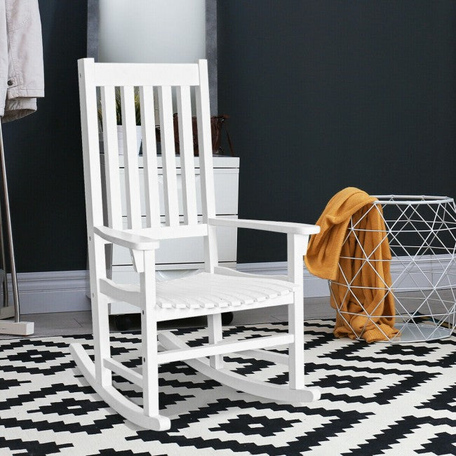 Oversized Wooden Porch Rocking Chair High Back Slat Seat