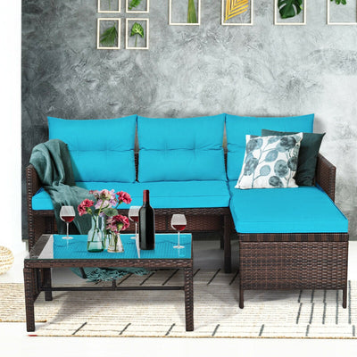 3 Piece Outdoor Patio Corner Rattan Sofa Set