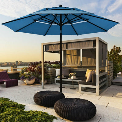 10ft Outdoor Patio 3 Tier Vented Offset Umbrella with 1.5" Aluminum Pole and 8 Sturdy Ribs