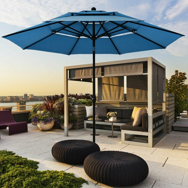 10ft Outdoor Patio 3 Tier Vented Offset Umbrella with 1.5" Aluminum Pole and 8 Sturdy Ribs