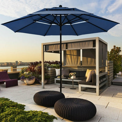 10ft Outdoor Patio 3 Tier Vented Offset Umbrella with 1.5" Aluminum Pole and 8 Sturdy Ribs