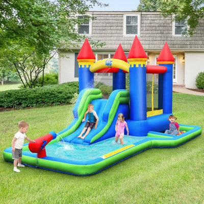 Kids Inflatable Bounce House Jumping Castle Water Slide Park Bouncer with Ball Shooting and Trampoline