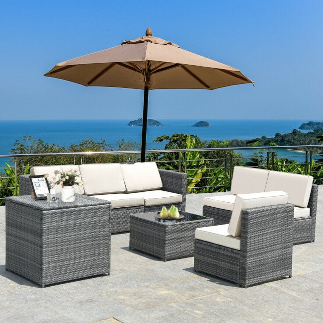 8 Piece Outdoor Patio Rattan All-Weather Conversation Sectional Sofa Furniture Set with Cushion